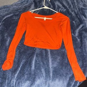 Neon orange thin long sleeve crop top